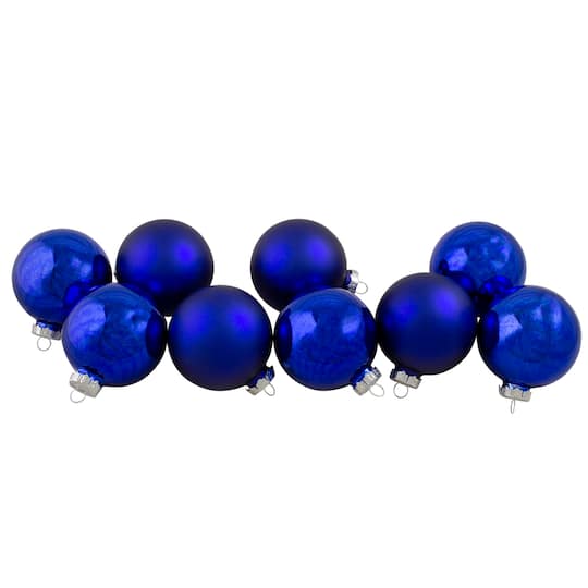 9ct. 2.5&#x22; Shiny &#x26; Matte Royal Blue Glass Ball Ornaments